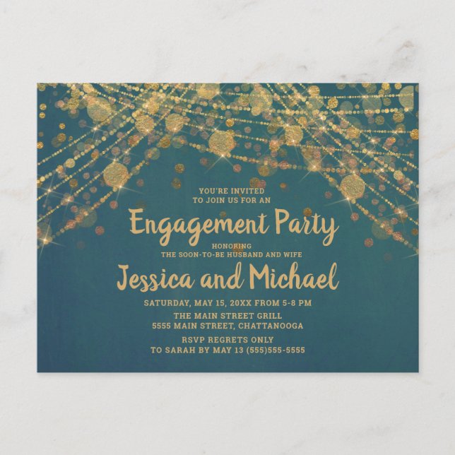 Carte Postale Partie d'engagement turquoise Gold String (Devant)