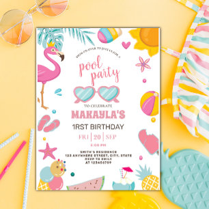 Carte Postale Partie du pool   Fête d'anniversaire à thème d'été