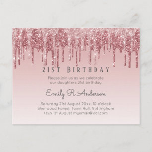 Carte Postale Parties scintillant à goutte Rose or 21e anniversa