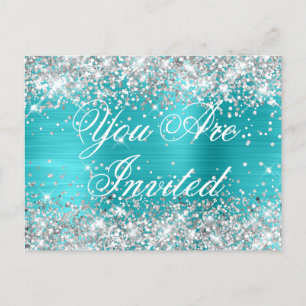 Carte Postale Parties scintillant argent Faux Sweet sixteen bleu