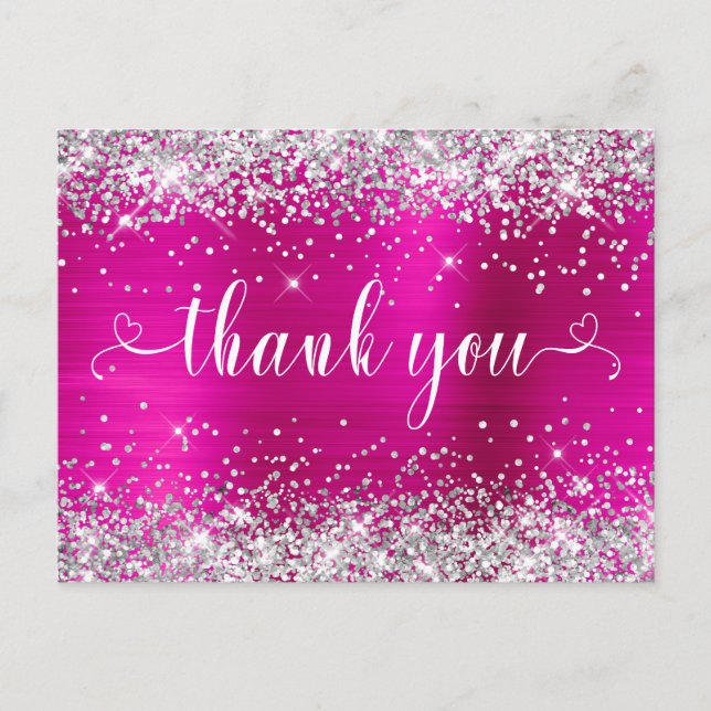 Carte Postale Parties scintillant Argent Hot rose Sweet 16 Coeur (Devant)