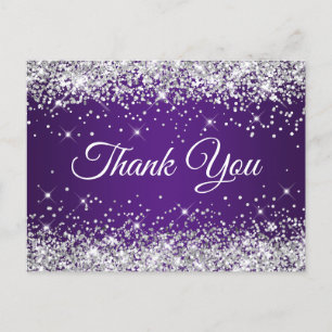 Carte Postale Parties scintillant argentée Sparkly Merci violet 