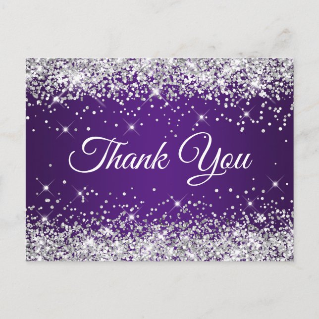 Carte Postale Parties scintillant argentée Sparkly Merci violet  (Devant)