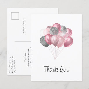 Carte Postale Parties scintillant Balloon Bunch rose et Merci d'