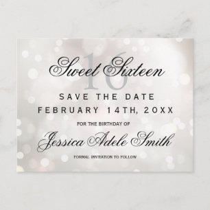 Carte Postale Parties scintillant blanche glamour Sweet 16 enreg