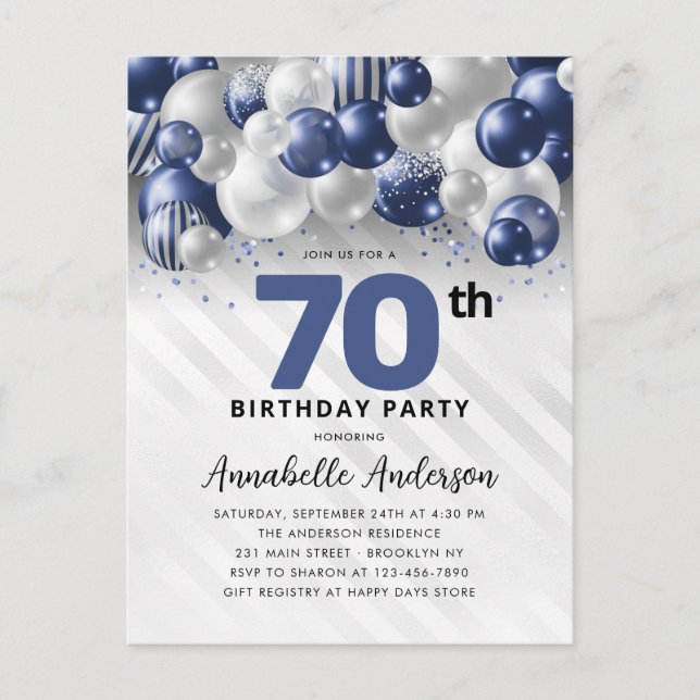 Carte Postale Parties scintillant bleu bleu marine en argent 70e (Devant)