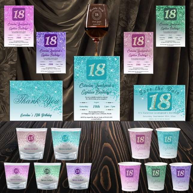Carte Postale Parties scintillant Bleue turquoise, 18ème anniver (Créateur téléchargé)