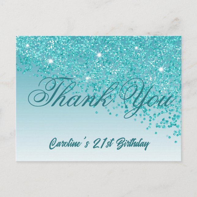 Carte Postale Parties scintillant bleue turquoise, 21e Merci d'a (Devant)