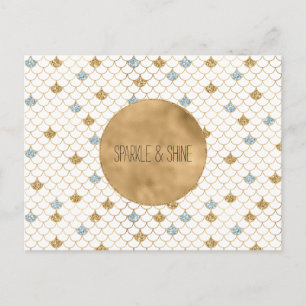 Carte Postale Parties scintillant brillante Mermaid Blue Gold