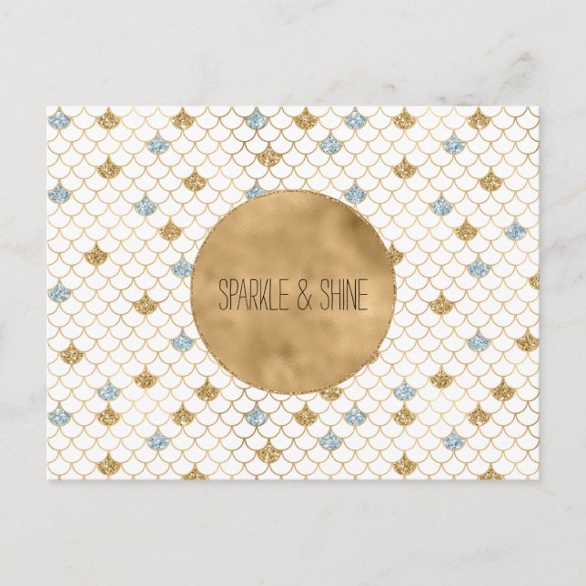 Carte Postale Parties scintillant brillante Mermaid Blue Gold (Devant)
