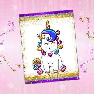 Carte Postale Parties scintillant colorée violet licorne