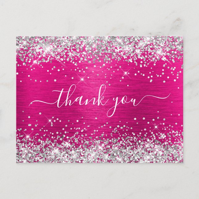 Carte Postale Parties scintillant d'argent Hot rose Poil Anniver (Devant)