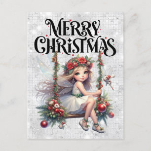 Carte Postale Parties scintillant d'argent Joyeux Noël Fée