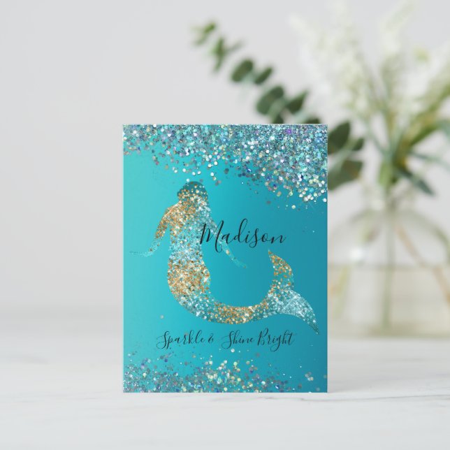 Carte Postale Parties scintillant d'or Aqua étincelle Mermaid (Debout devant)