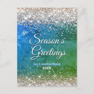Carte Postale Parties scintillant d'or bleu vert chic Noël nouve