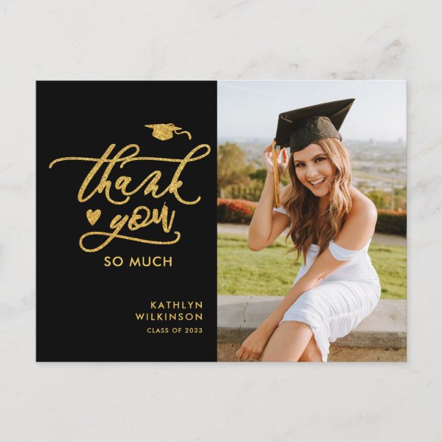 Carte Postale Parties scintillant d'or Elegant Script Graduation (Devant)
