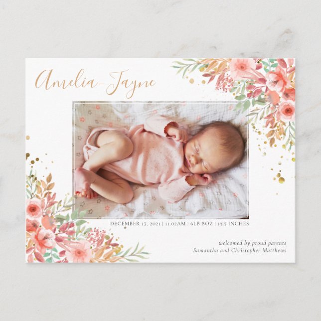 Carte Postale Parties scintillant d'or Floral Photo Girl Faire-p (Devant)