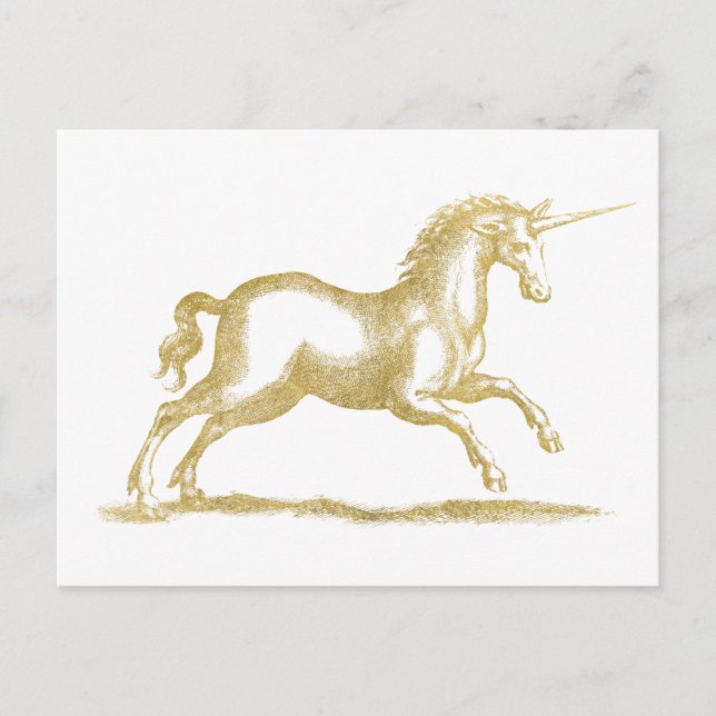 Carte Postale Parties scintillant d'or Imaginaire Unicorn (Devant)