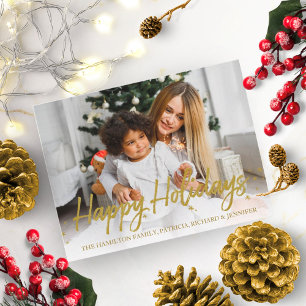 Carte Postale Parties scintillant d'or photo manuscrite Happy Ho