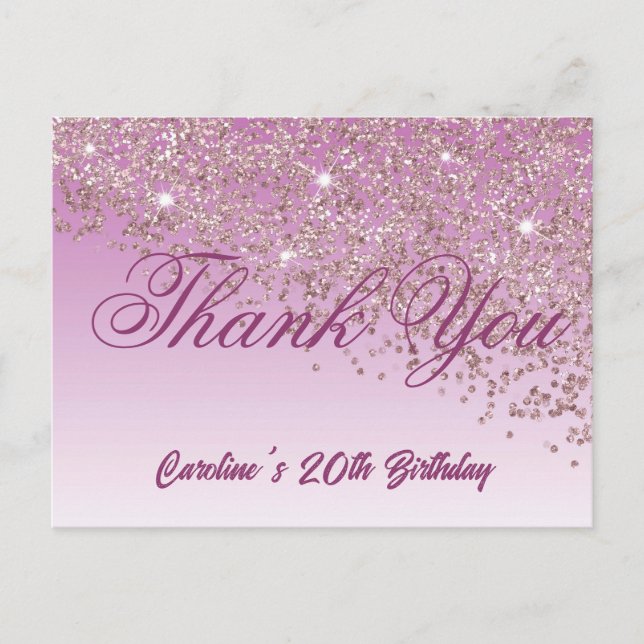 Carte Postale Parties scintillant d'or rose, 20e anniversaire Me (Devant)