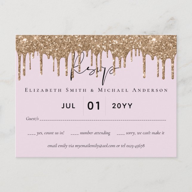 Carte Postale PARTIES SCINTILLANT d'or rose BUDGET Mariage RSVP (Devant)