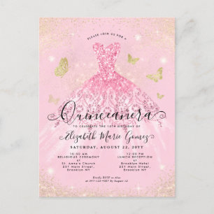 Carte Postale Parties scintillant d'or rose vif moderne Gown Qui