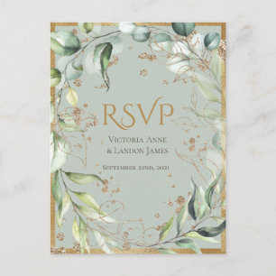 Carte Postale Parties scintillant d'or rustique verdure Mariage 