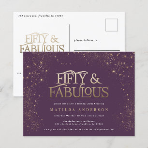 Carte Postale Parties scintillant dorée violet 50 et fabuleuse f