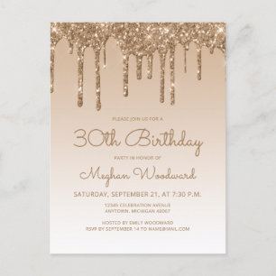 Carte Postale Parties scintillant Drips Gold 30th Birthday Party