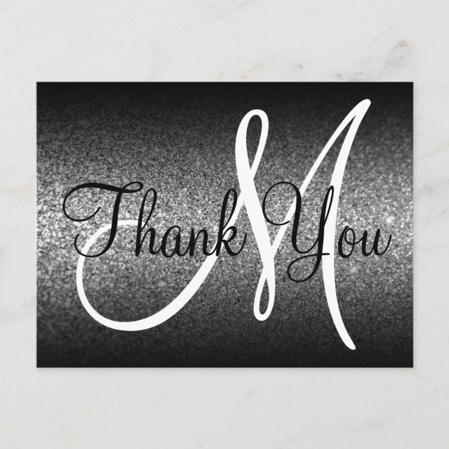 Carte Postale Parties scintillant en argent noir Monogramme Merc (Devant)