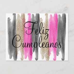 Carte Postale Parties scintillant en or noir rose Feliz Cumplean
