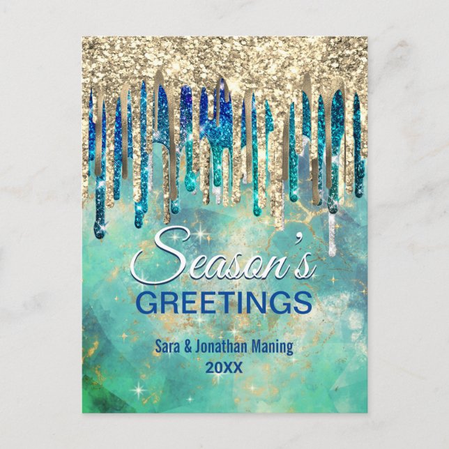 Carte Postale Parties scintillant en or vert chic gouttes Noël n (Devant)