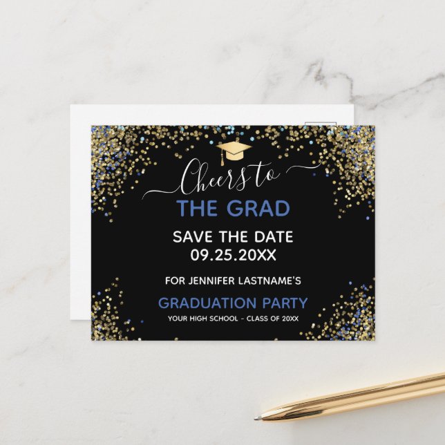 Carte Postale Parties scintillant Gold Graduation Party Enregist (Devant/Arrière en situation)
