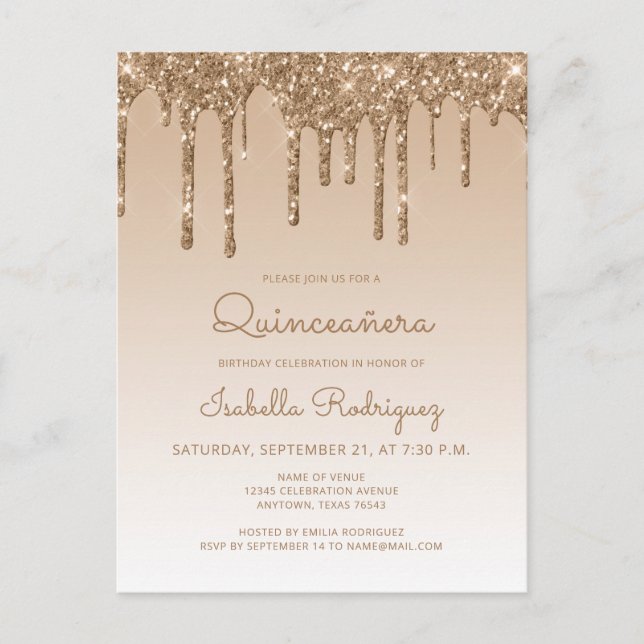 Carte Postale Parties scintillant Gold Quinceañera Party (Devant)