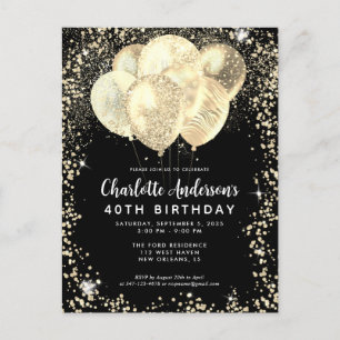 Carte Postale Parties scintillant moderne Black Gold Glam Balloo
