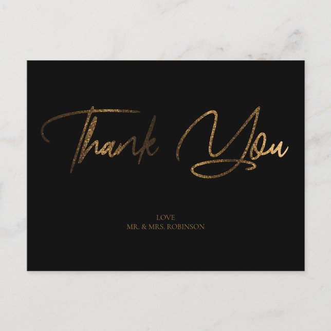 Carte Postale Parties scintillant or Chic Merci noir personnalis (Devant)