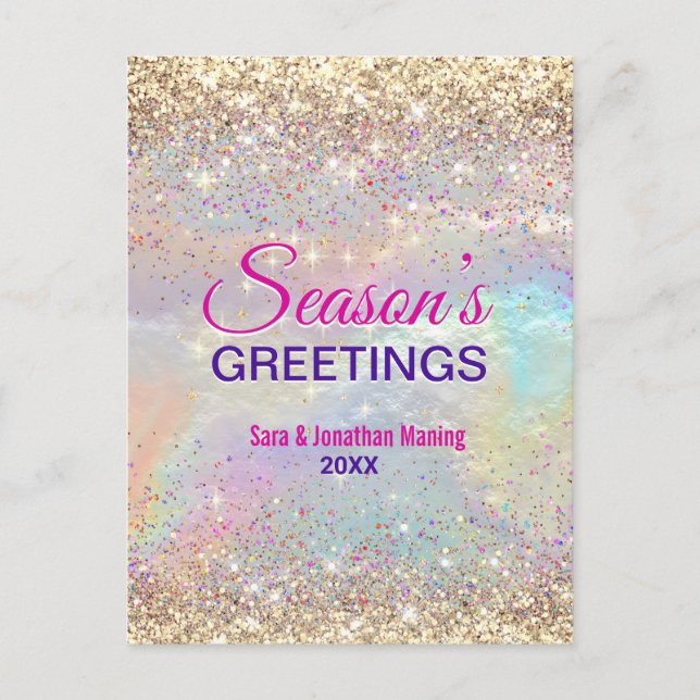 Carte Postale Parties scintillant or irisé Noël nouvelle année (Devant)
