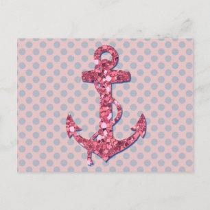 Carte Postale Parties scintillant ROSE FILLE ANCRE DOTS MOTIF