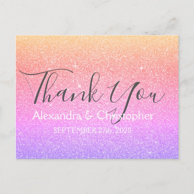 Carte Postale Parties scintillant rose pourpre et Merci étincela (Devant)