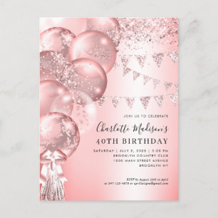 Carte Postale Parties scintillant rose Rose Or Balloon N'importe