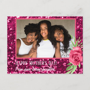 Carte Postale Parties scintillant rose rose photo Fête des Mères