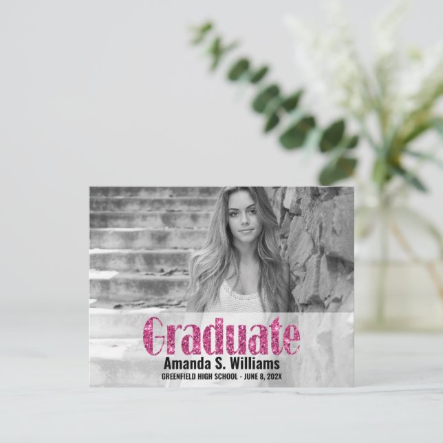 Carte Postale Parties scintillant rose simple Faire-part de dipl (Debout devant)