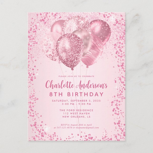 Carte Postale Parties scintillant rose vif Étincelle Anniversair (Devant)