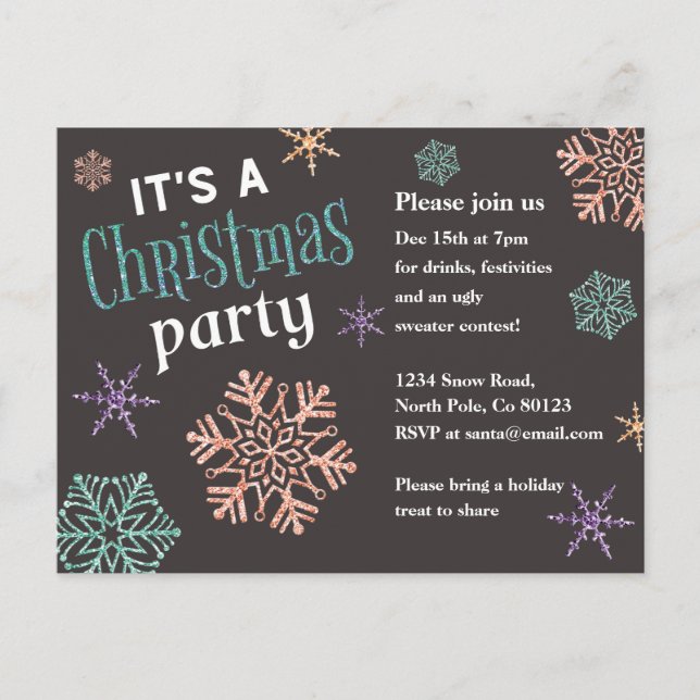 Carte Postale Parties scintillant Snowflakes Fête de Noël Invita (Devant)