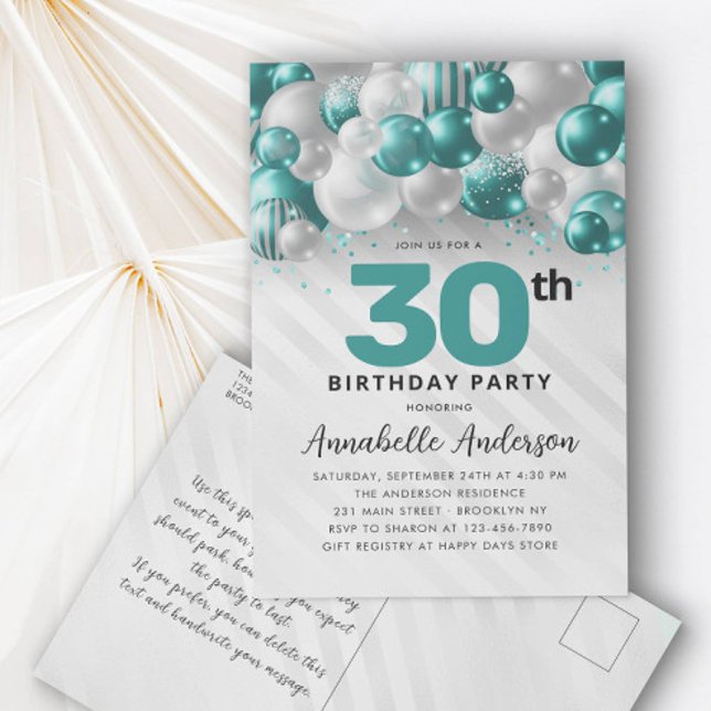 Carte Postale Parties scintillant turquoise de Ballons verts N'i (Créateur téléchargé)