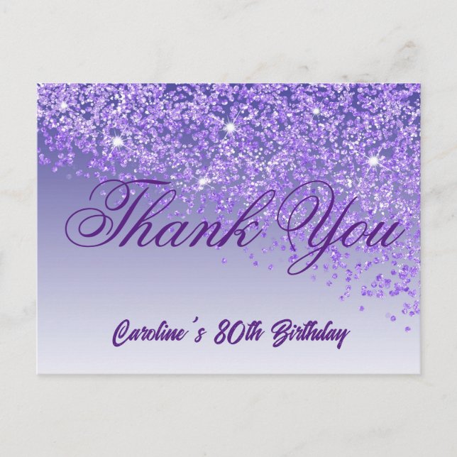Carte Postale Parties scintillant violette, 80e anniversaire Mer (Devant)