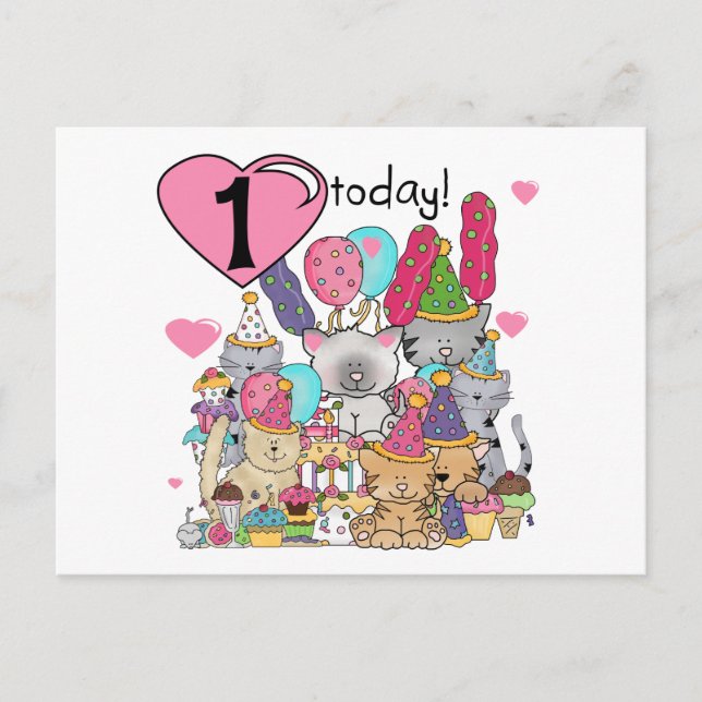 Carte Postale Party Kittens 1er Anniversaire Tshirts et cadeaux (Devant)