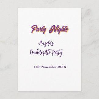 Carte Postale Party nights bachelorette party name date purple