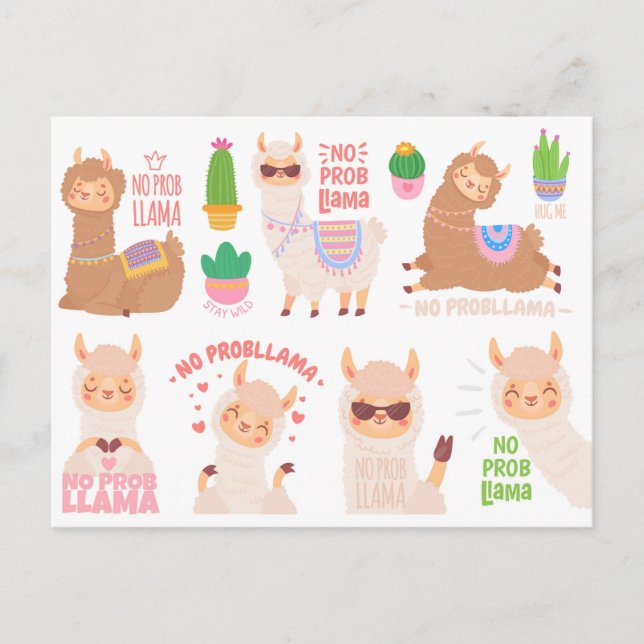 Carte Postale Pas de problème Llamas (Devant)