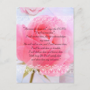 Carte Postale Passage de la Bible, roses roses sur bleu